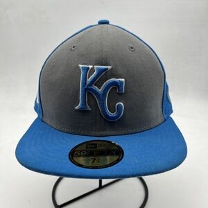 Kansas City Royals Hat New Era 59fifty SZ 7 1/4 Blue Grey Embroidered Baseball